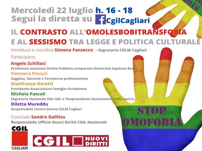 CGIL Cagliari: il contrasto all’omolesbobitransfobia e al sessismo tra legge e politica culturale